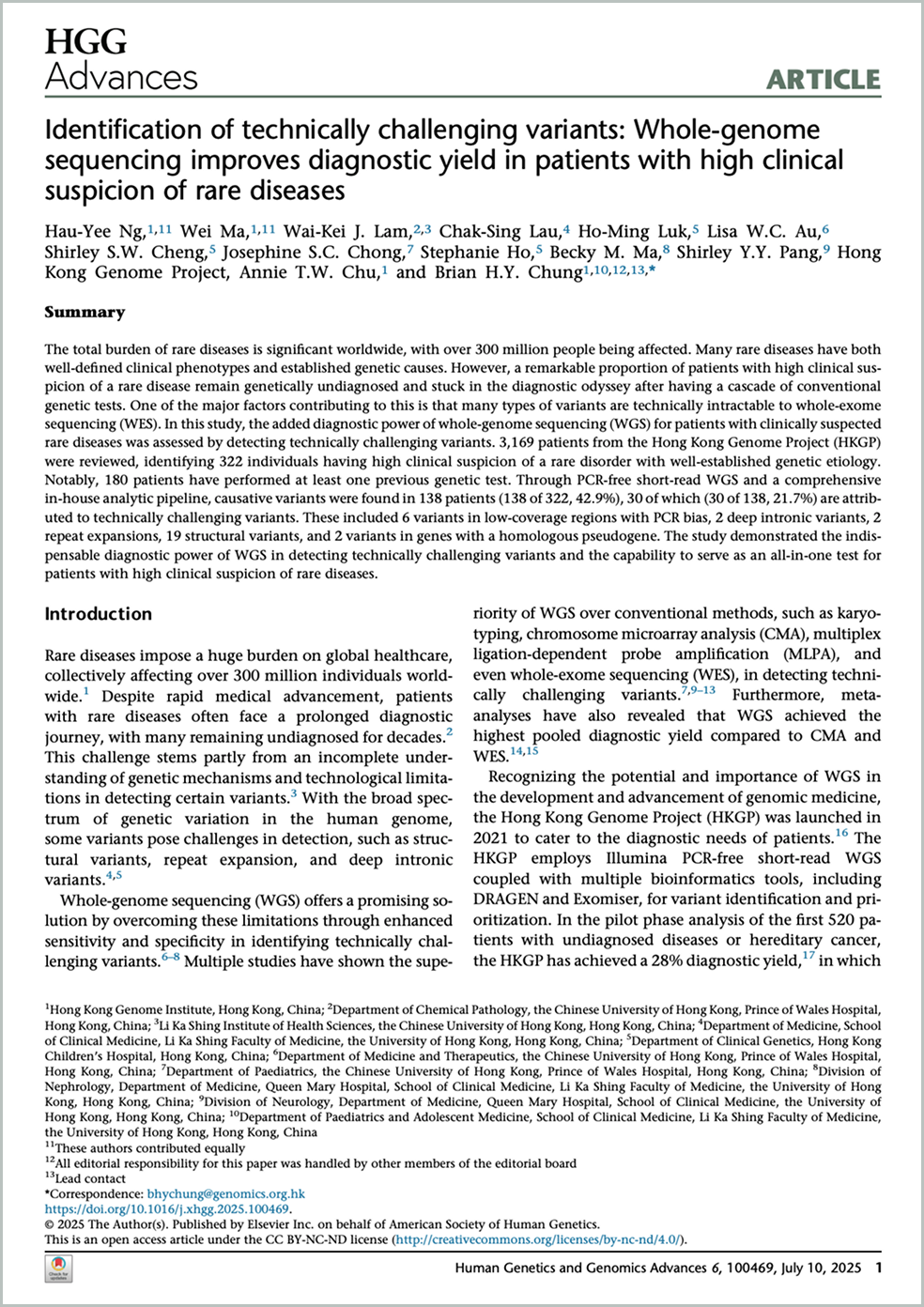 Identification of technically challenging variants: Whole-genome sequencing improves diagnostic yield in patients with high clinical suspicion of rare diseases (只提供英文版本)