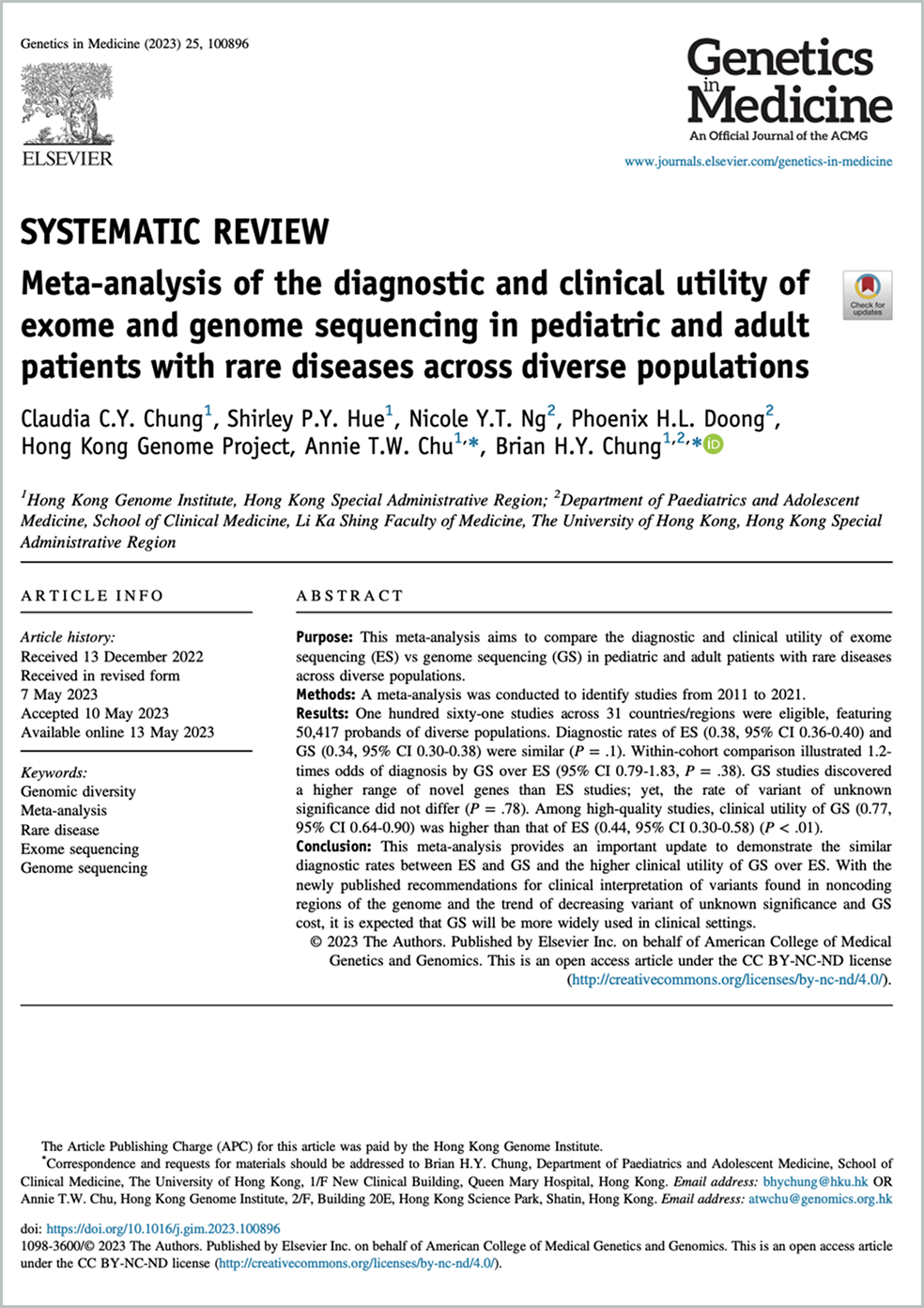 Meta-analysis of the diagnostic and clinical utility of exome and genome sequencing in pediatric and adult patients with rare diseases across diverse populations (只提供英文版本)